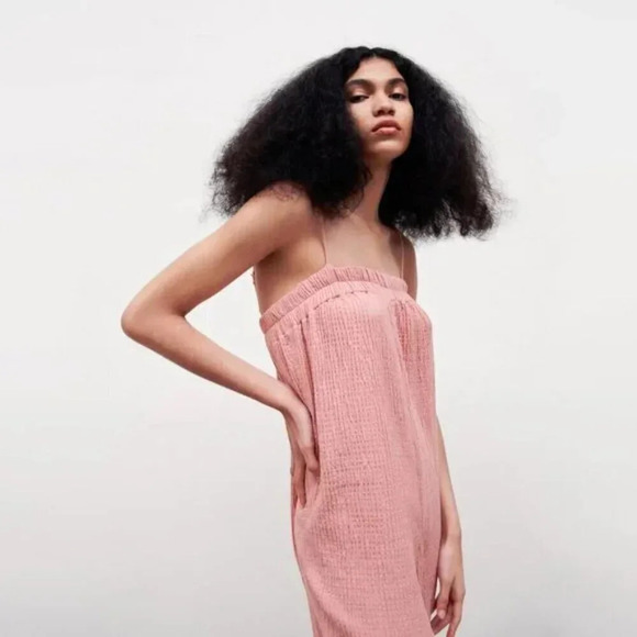 Zara Gauze Cotton Blend Sleeveless Jumpsuit Dusty  Rose Pink Size Small - Picture 4 of 10